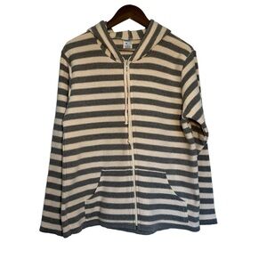 Gray and white striped Olympic cotton hooded sweater